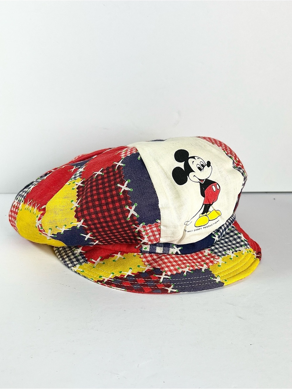 Vintage Walt Disney Productions USA Mickey Mouse Newsboy Patchwork Hat Cap